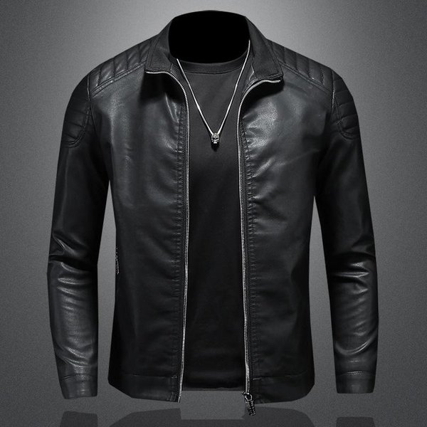 Chaqueta De Cuero Con Cuello Alto Chaqueta De Tendencia Para Hombre Nueva Chaqueta De Cuero De Primavera 4XL-image