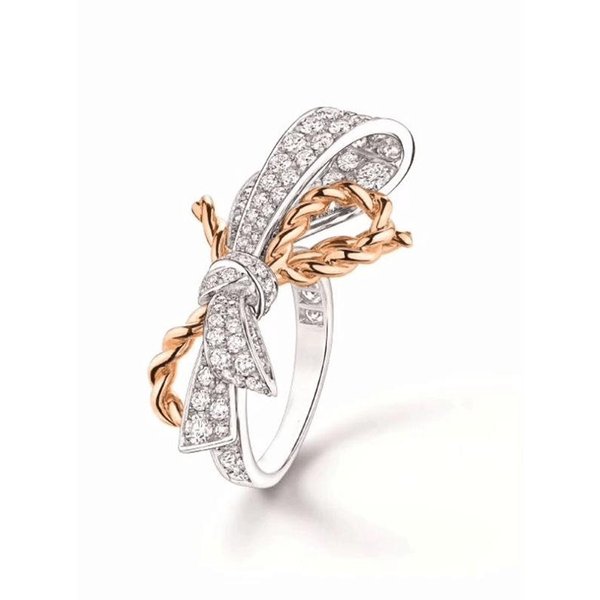 Anillo Bicolor Con Lazo De Circonita Incrustado Con Anillos De Moda Europeos Y Americanos Para Mujer No. 10-image