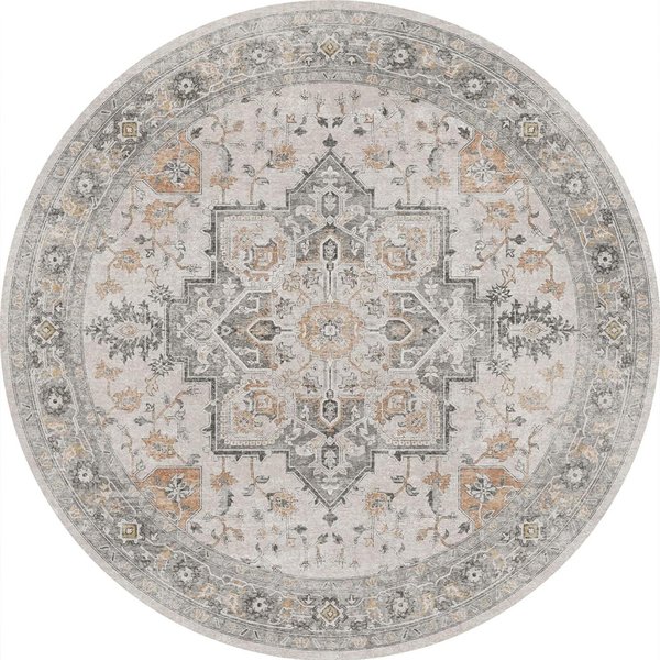 Klasyczny OkrąGłY Dywan Z Medalionem Szary/BeżOwy ZłOżOne Symetryczne Wzory Z, Vintage Elegancki Dywan Do Salonu Sypialni 150Cm-Dia.-image
