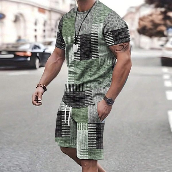 Traje Deportivo De Moda Para Hombre De Manga Corta Y PantalóN Corto, Conjunto Casual De Camiseta Y PantalóN Corto, Retro, Fresco, Transpirable, Verano, Conjunto De Dos Piezas L Black-image