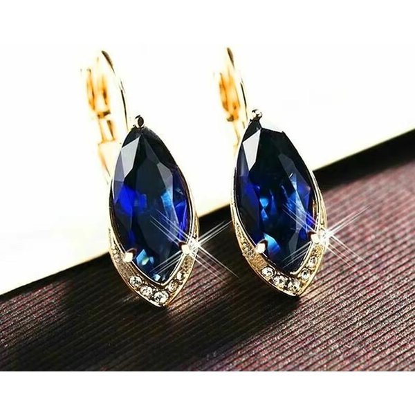 Huitan Pendientes Colgantes De Lujo Marquesa Azul Circonita CúBica Modernos Preciosos Promesa JoyeríA De Boda Accesorios Color Oro Para Mujer-image