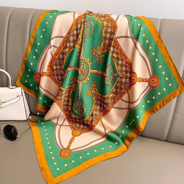 Luksusowa Marka Jedwabny Kwadratowy Szalik W Kratkę Kobiety Satynowa Opaska Na Szyję WłOsy MięKki Roboczy Szalik Na Szyję Nowy HidżAb Head Kobieta Foulard 70 70Cm Black-image