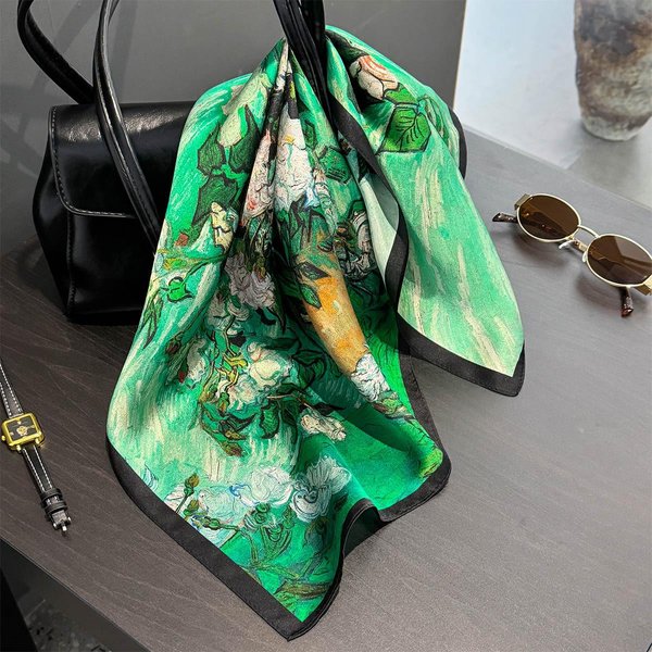 Luksusowy Naturalny Jedwabny Szalik Damski WzóR MałY Kwadratowy Szal WstążKa Do WłOsóW Opaska Na GłOwę Modny Apaszka Bandana 53X53Cm-image