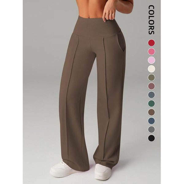 Damskie Spodnie Z Wysokim Stanem I Szerokimi Nogawkami LuźNy KróJ Spodnie Do Jogi Codzienne Wiosenne Do Biegania Treningowe Proste Nogawki Sportowe Codzienne Spodnie 2XL-image