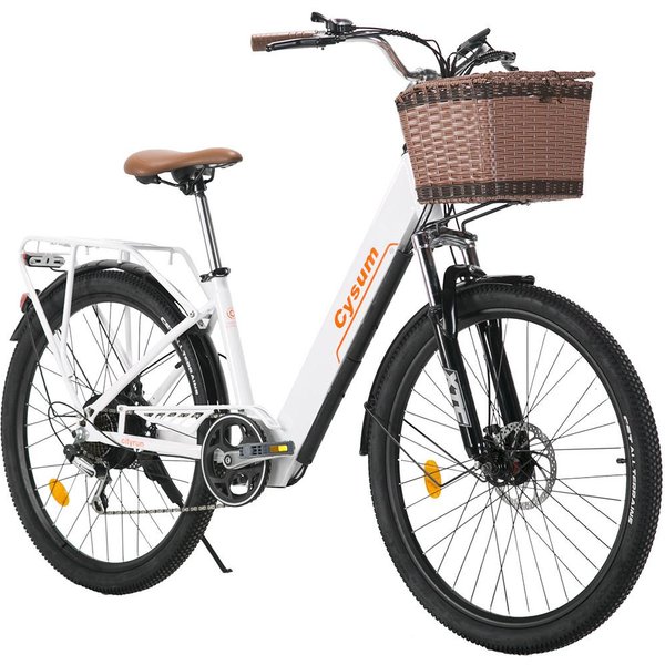 Bicicleta EléCtrica Urbana Cysum Cityrun Rueda De 26 Pulgadas Motor De 250W BateríA Integrada De 36V10Ah AutonomíA MáXima 60–80 Km Shimano 7 Velocidades Blanco-image