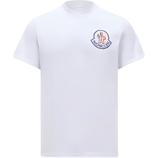 Moncler SS24 T-Shirt Z Nadrukiem Logo, Efekt Pikselowej Kratki, Z OkrąGłYm Dekoltem, KróTki RęKaw, MęSkie Topy, BiałY J2-091-8C00004-83927-00A XXL White-image