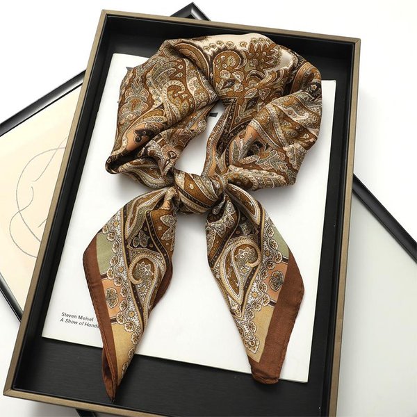 Nueva Moda 70X70Cm Bufanda Estampada Para Mujer Pashmina Bufanda De Seda Chal Cuadrado Diadema Decorativa Para Cabeza Cuello DiseñO De Lujo Bandana 70X70Cm Gray-image