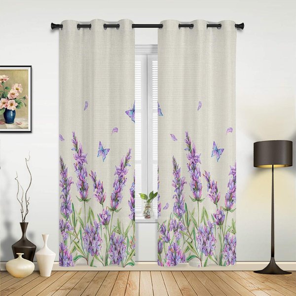 ZasłOna Do Sypialni I Kuchni Akwarela Lawenda Kwiat Motyl Retro ZasłOny Okienne ZasłOny Do Salonu Elementy Dekoracyjne 135W X 115H(Cm) X1-image