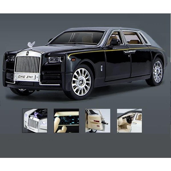 1/24 Rolls Royce Phantom Model Samochodu Ze Stopu Odlewy CiśNieniowe I Pojazdy Zabawkowe Metalowy Model Samochodu Kolekcja Symulacja DźWięKu ŚWiatłA Zabawka Dla Dzieci Prezent Czarny/Srebro-image