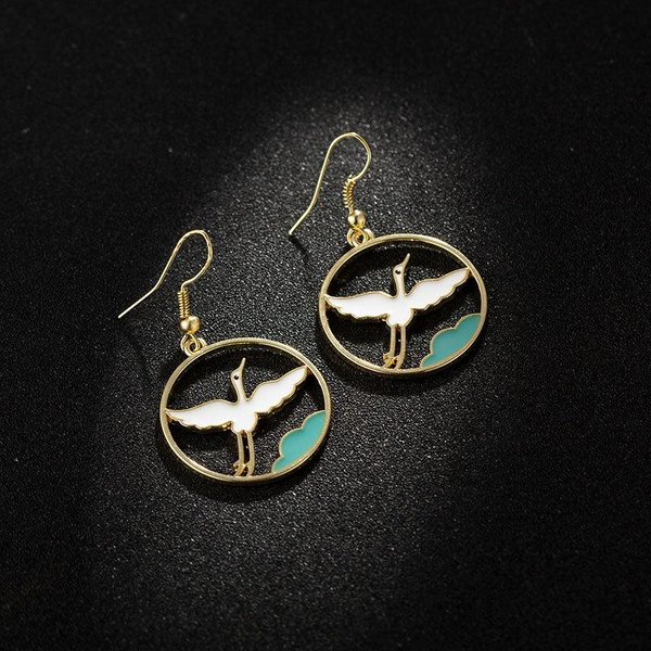 Pendientes Nuevos De Estilo Retro CláSico Con CíRculo Hueco, Nube Y Grulla, Pendientes Redondos Modernos Y Simples Azul-image