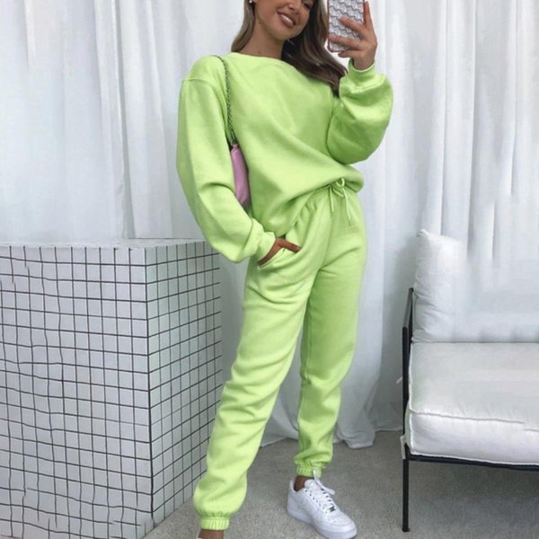 Damski DwuczęśCiowy Dres O LuźNym Kroju, Bluza Z DłUgim RęKawem, Spodnie Dresowe Typu Jogger Ze Sznurkiem W Pasie L Zielony-image