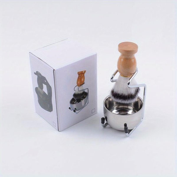 Set De Brocha Y Bol Para Afeitar Para Hombre Kit De Brocha De Afeitar 3 En 1 Mango Con Bol Para Afeitar Y Soporte Para Brocha Gray-image