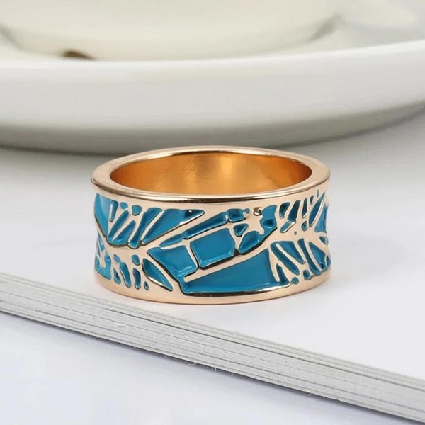 Huitan Anillos Creativos Para Mujer DiseñO Grabado Con Esmalte Azul Hechos A Mano Accesorios Para Dedos Regalo De Aniversario JoyeríA De DeclaracióN A Granel 7-image