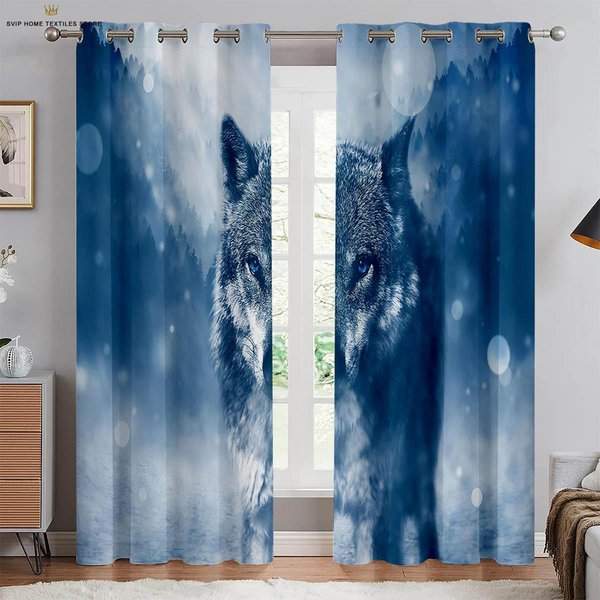 Cortinas De ImpresióN 3D De Animal Lobo, Fibra De PoliéSter, Cortinas Personalizadas, Cocina, Sala De Estar, Dormitorio, DecoracióN De Ventana, 2 Piezas W50X130H(Cm)X2Pcs&Rod Pocket-image