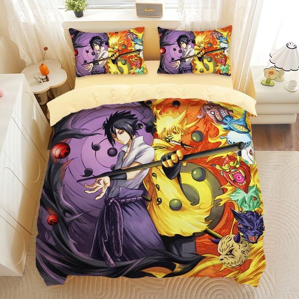 Anime Naruto Naruto Funda De EdredóN Funda De Almohada Cama Individual DecoracióN De Dormitorio Hogar Juego De Cama Para NiñOs 135X200Cm Regalo Para NiñO NiñA 90X190Cm-image