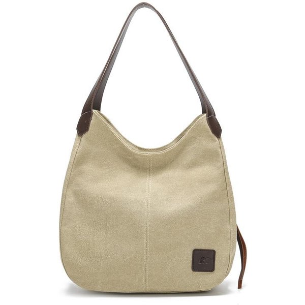 Bolso Hobo De Lona Casual Para Mujer, Bolso Tote Grande De Hombro Con MúLtiples Compartimentos, DiseñO Minimalista Y VersáTil Caqui-image