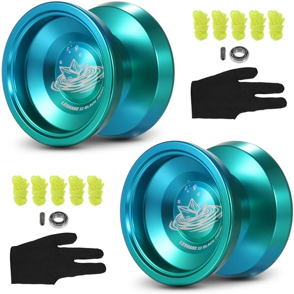 Paquete De 2 Bolas De Yoyo De Aluminio, Regalo Competitivo Yo Yo Con Cuerdas De Rodamiento Y Guantes 2 Azul-image