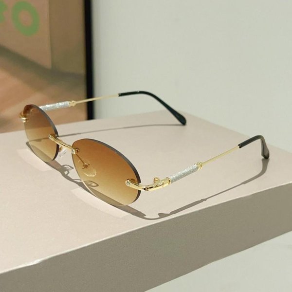 Kammpt Bezramkowe Owalne Okulary PrzeciwsłOneczne MężCzyźNi Kobiety Soczewki Gradientowe Modne Trendy Codzienne Outdoorowe Okulary PrzeciwsłOneczne Ochrona UV Golden Gray-image