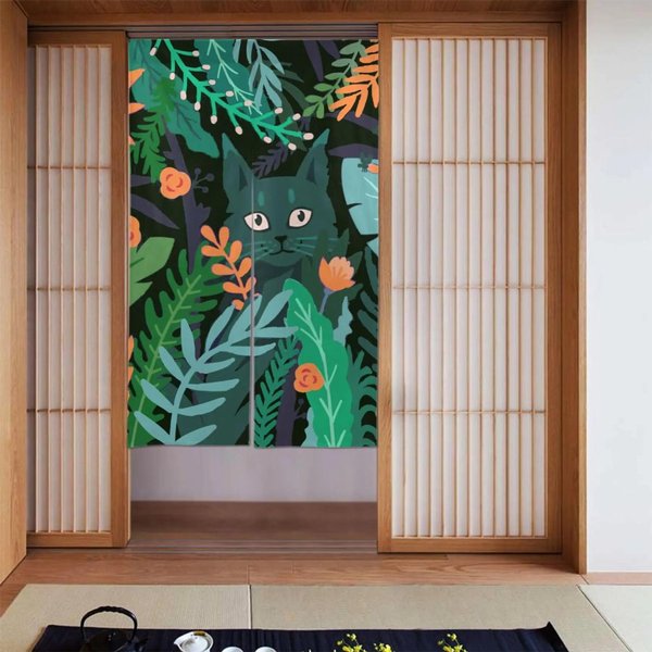 JapońSka ZasłOna Zielony Las Noren JapońSka ZasłOna WejśCie Feng Shui ZasłOna Drzwiowa Zielone Drzewo Gobelin Do Powieszenia Na ŚCianie 65X90Cm-image