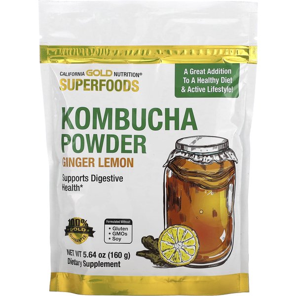 California Gold Nutrition, Superalimentos, Polvo De Kombucha, Sabor Jengibre LimóN, 5.64 Oz (160 Gramos) Yellow-image