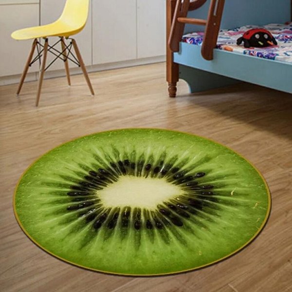 Zabawny OkrąGłY Dywanik Owocowy Arbuz Pomidor Kiwi Cytryna Dywanik Salon Sypialnia CiepłY Odporny Na ZużYcie AntypośLizgowy Mata Dekoracja Domu 40X40Cm Green-image