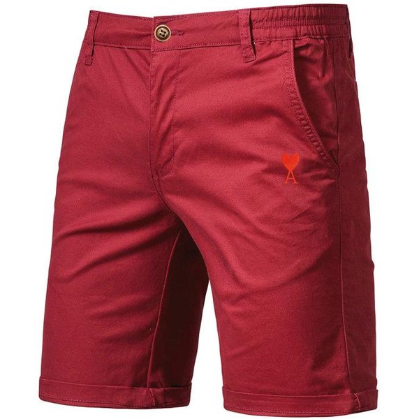 Pantalones Cortos De AlgodóN Liso Bordados AMI 2025 Verano Para Hombre Alta Calidad Casual De Negocios Sociales Cintura EláStica Pantalones Cortos De Playa 36 Red-image