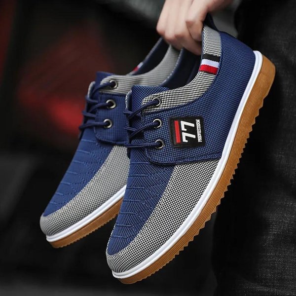Nowe MęSkie Buty PłóCienne Siatkowe OddychająCe Trampki Lekkie Buty Wulkanizowane Klasyczne Modne Sznurowane Buty MęSkie 45 Blue-image
