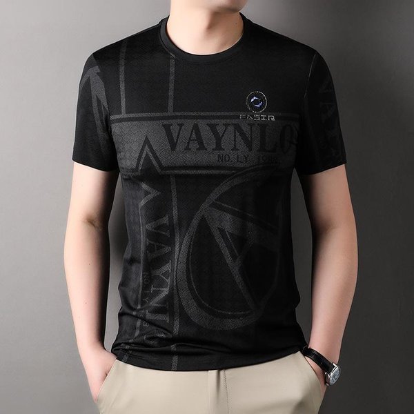 Verano Nuevo Estilo Coreano Camiseta De Manga Corta Para Hombre Moda Camiseta BáSica De Cuello Redondo Jersey Holgado Casual Ropa De Hombre 4XL Negro-image