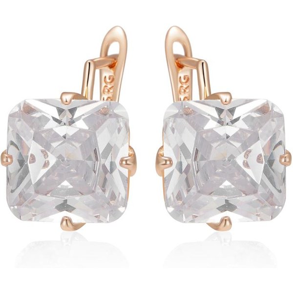 Pendientes Ingleses Cuadrados Grandes Para Mujer Moda Color Oro Rosa Brillante Blanco Circonita Natural Accesorios JoyeríA Diaria-image