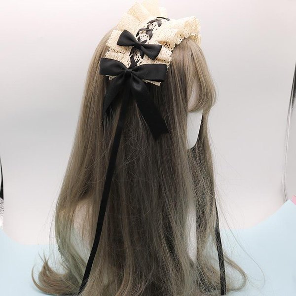ŚLiczna Kokardka SłOdka Lolita Koronkowa Kwiatowa ObręCz Do WłOsóW Anime PokojóWka Cosplay Opaska Na GłOwę Nakrycie GłOwy RęCznie Robione Black-image