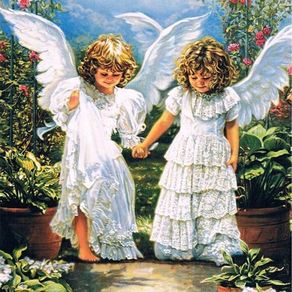 Cross Stitch DIY Diament Haft Dwie Dziewczyny Anioł PełNy OkrąGłY Diament Malarstwo Mozaika WystróJ Domu 30X30Cm White-image