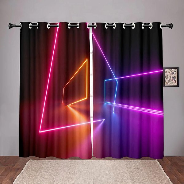 Cortina Opaca Gruesa De Luz Emitida NeóN Para NiñOs Geniales Para Dormitorio, Sala De Estar, BañO, Cocina, Puerta, Pasillo, Hogar, Alto Sombreado W55 X H120Cm X 2&Grommet Top-image