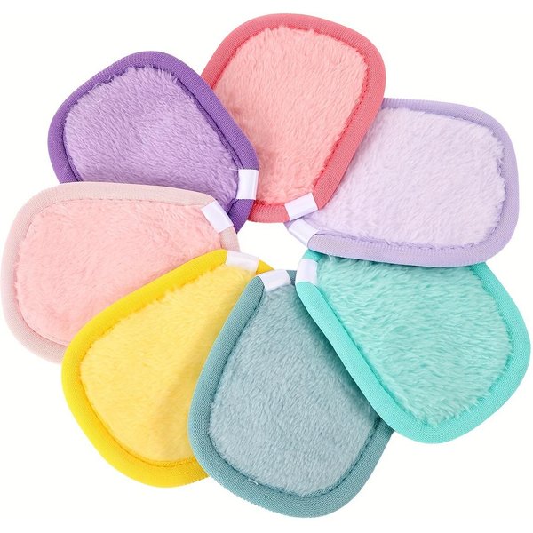 7 Piezas Almohadillas Desmaquillantes Reutilizables De Franela Suave Multicolor Forma Cuadrada Para Limpieza Facial Suave Lavables 7Pcs-image