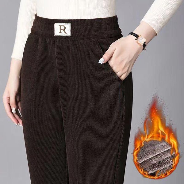 Pantalones De Chenilla Gruesos De Terciopelo Para Invierno De Mujer Terciopelo De Cordero Cintura Alta Sueltos Talla Grande Pantalones Harem De Madre Pantalones Casuales De Pierna Recta 3XL Gray-image