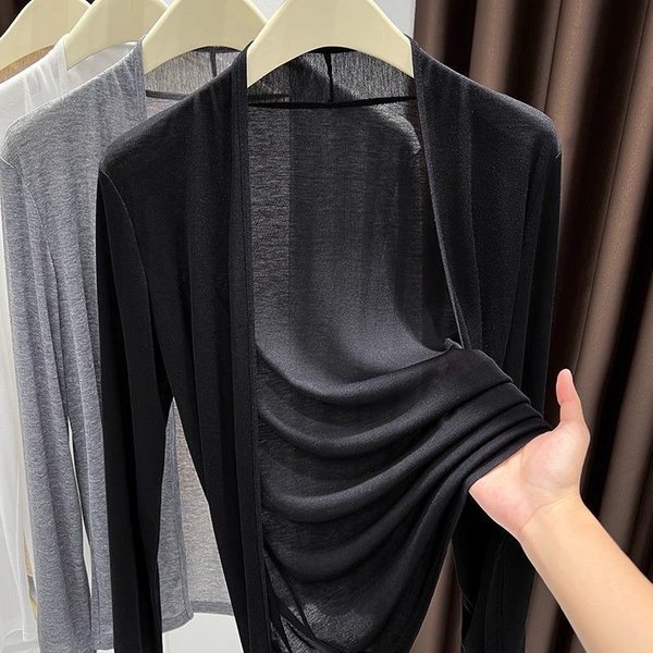Damski BiałY PrześWitująCy Kardigan Z DłUgim RęKawem, Otwarty Z Przodu, Lekki, LuźNy, Casualowy Top L Black-image