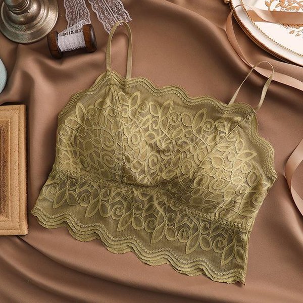 Top Bralette Camisola Acolchada Crop Top LenceríA Sexy Encaje Camisolas De Tirantes Para Mujer Moda Negro Blanco Tirantes Camisolas Tops Para Dormir XL Verde-image