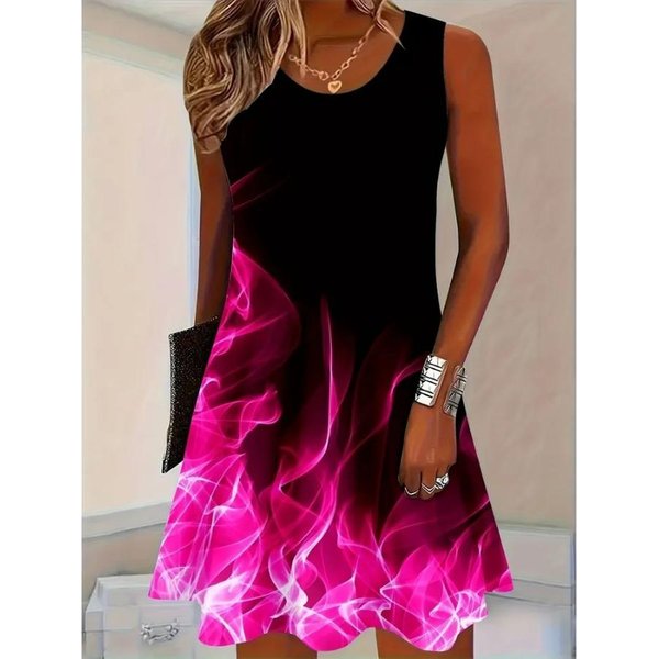 Nowa Damska Letnia Stylowa Sukienka Bez RęKawóW Z Nadrukiem A-Line Casual Wiosenna I Letnia Sukienki Kamizelki Y2K Dopasowana Zwiewna Sukienka 8XL Czerwony-image