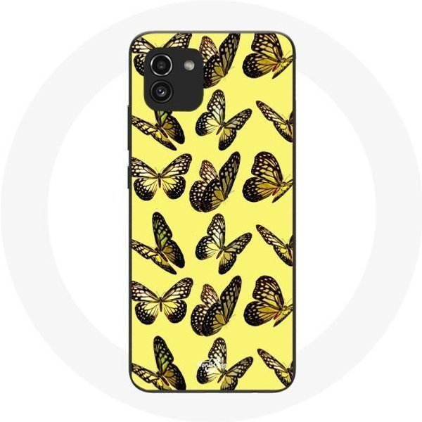 Funda - Maniacase - Samsung Galaxy A03 - Mariposas - Amarillo - Silicona Flexible Negro-image