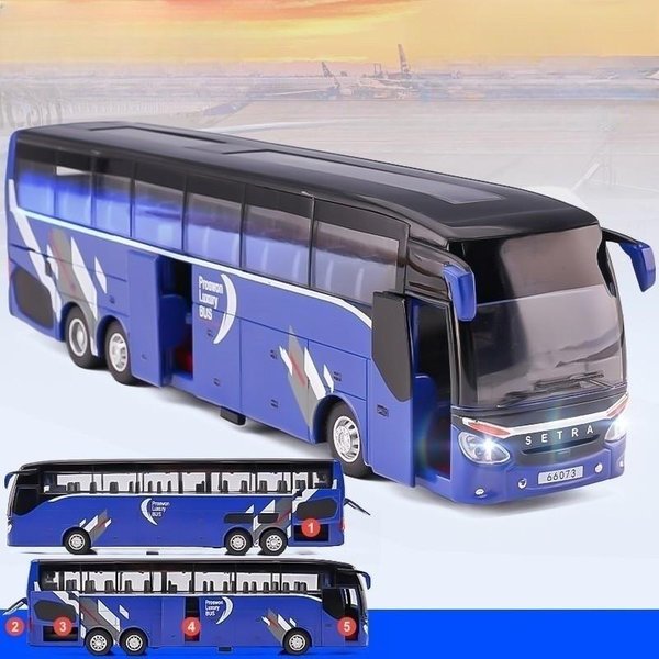 1/50 Luksusowy Autobus Turystyczny Zabawka Samochodzik Metalowy Model Miniaturowy Pull Back DźWięK I ŚWiatłO Edukacyjna Kolekcja Prezent Dla ChłOpca Dzieci-image
