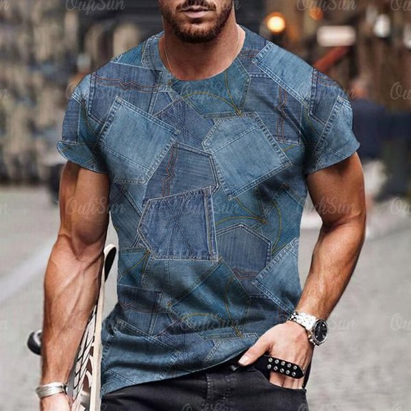 Camiseta Para Hombre Con Estampado GráFico De Patchwork Digital 3D, Camisetas De Manga Corta, CóModas, Informales, EláSticas, Cuello Redondo, Para Actividades Al Aire Libre S-image