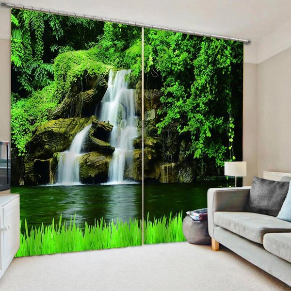 Paisaje Natural Paisaje Forestal Cascada Cortinas Persianas Para Sala De Estar Dormitorio BañO Cocina Puerta DecoracióN Del Hogar 2 Piezas W50X160H(Cm)X2Pcs&Hook-image