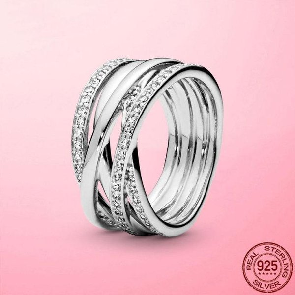 Anillo Para Mujer Nuevo Plata De Ley 925 LíNeas Brillantes Y Pulidas Anillo De Dedo Para Mujeres JoyeríA De Boda Compromiso Regalo 9 White-image