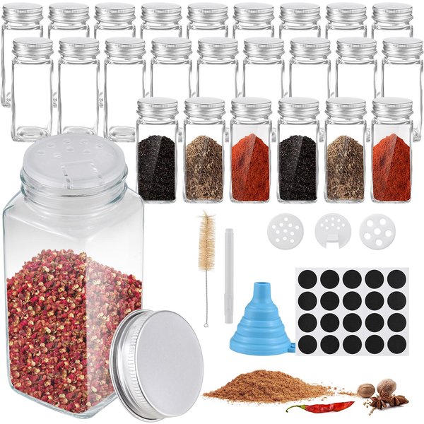 Aoresac Frascos De Vidrio Para Especias Con Etiquetas, 24 Unidades, 4 Oz, Contenedores De Condimentos Cuadrados VacíOs, Botellas Con 24Pcs Transparente-image