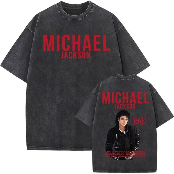 KróL Popu Michael Jackson OkłAdka Albumu Koszulka MęSka Damska Moda Klasyczna Fajny T-Shirt Casual Vintage Spierana Koszulka Streetwear M Red-image