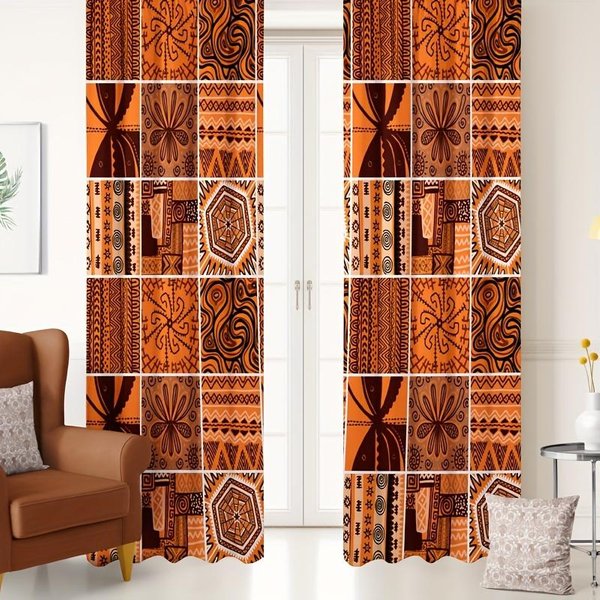 2 Piezas, Boho Mujer Estampado Cortina Montaje Bolsillo Para Barra, Cortinas ImpresióN Digital, Material PoliéSter, Adecuado Para Sala De Estar, Dormitorio W65X60H(Cm)X2Pcs&Hook-image
