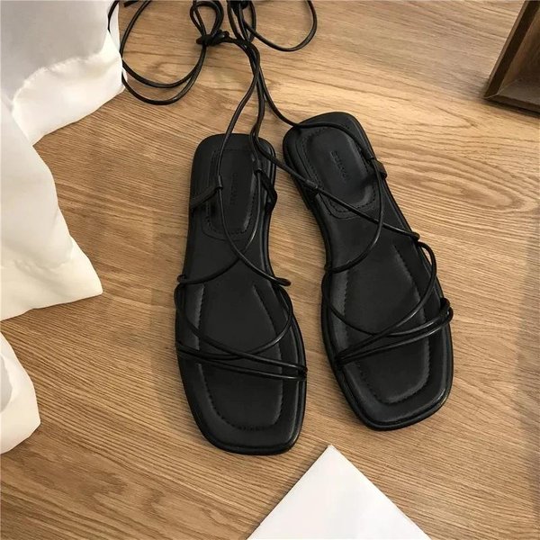 Sandalias De Mujer Verano Nuevas Sandalias De Playa Moda Sexy Planas Casuales Para Mujer Con Tiras Cruzadas Punta Abierta Sandalias Casuales Mujer 41 Negro-image