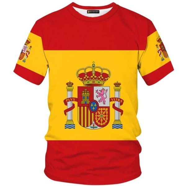 Camiseta Con Cuello Redondo Y Estampado 3D Del Emblema Nacional De EspañA, PantalóN Corto Informal De Manga Corta, Camisetas De Gran TamañO, Camisetas A La Moda, Ropa Para Hombre 4XL-image