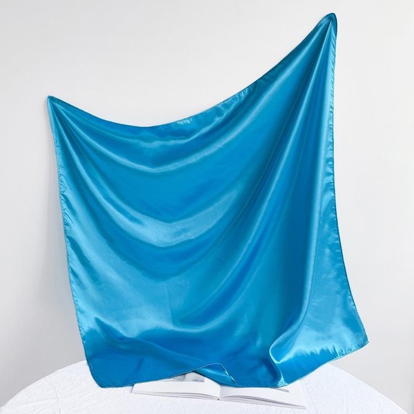 PañUelo Cuadrado De Color SóLido De 90CM, PañUelo Y Cinta Para La Cabeza Para Mujer, PañUelo De Seda Satinado Brillante De Moda 90*90CM Blue-image