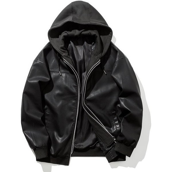 Chaqueta De Cuero Con Capucha Nueva De OtoñO E Invierno Chaqueta De Locomotora Juvenil De Moda Para Hombres Chaqueta De Cuero Con Capucha Suelta Para Hombres VersióN Coreana XL Black-image