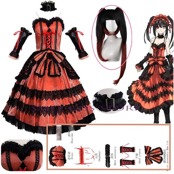 Tokisaki Kurumi Cosplay Anime Date A Live Kostium Kobieta Gotycki Koszmar Lolita KsiężNiczka Sukienka Peruka Zestaw StróJ Na Imprezę Halloweenową L Black-image